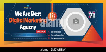 Digital marketing Design della pagina di copertina di Facebook, modello di banner Web per il marketing aziendale Illustrazione Vettoriale