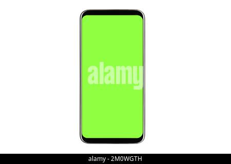 Moderno telefono cellulare mockup isolato con schermo a tasti chroma sfondo bianco su studio di alta qualità, smartphone design del display digitale senza cornice Foto Stock