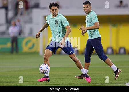 8th dicembre 2022: Stadio Grand Hamad, Doha, Qatar; Coppa del mondo FIFA, Brasile, allenamento prima della loro partita di quarto di finale contro la Croazia il 9th dicembre; Marquinhos Foto Stock