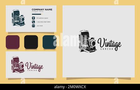 illustrazione del logo della vecchia fotocamera vintage Illustrazione Vettoriale