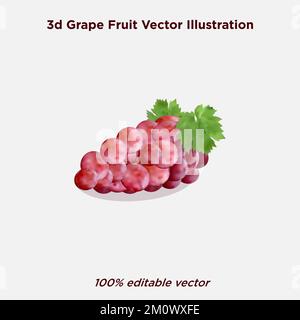 Un vettore 3D di uve mature isolate su fondo bianco Illustrazione Vettoriale