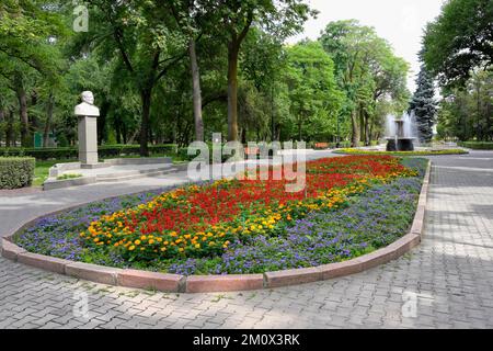 Parco di quercia, letto di fiori, Bishkek, Kirghizistan, Asia Foto Stock