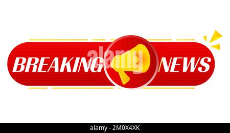 Megafone con ultime notizie su sfondo bianco. Banner megafono. Web design. Vettore Illustrazione Vettoriale