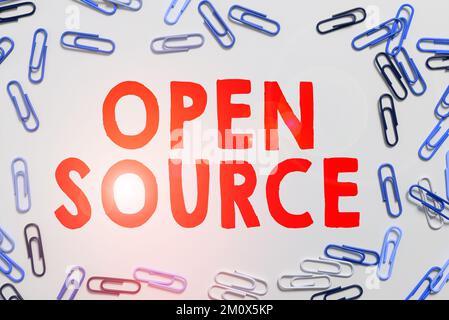 Segno che mostra Open Source. Idea di business che indica il software che il codice sorgente originale è liberamente disponibile Foto Stock