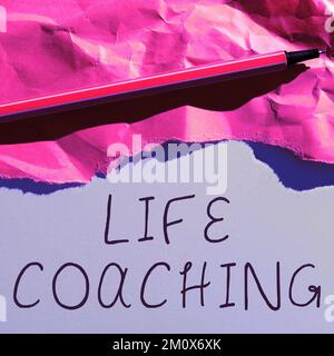 Segno che mostra Life Coaching. L'idea di business migliorare la vita attraverso le sfide ci incoraggia nelle nostre carriere Foto Stock