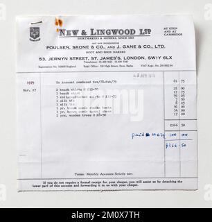 1970s ricevuta di vendita del negozio da New e Lingwood Jermyn Street Londra Foto Stock