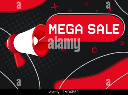 Mega sale. Megaphone a mano con bolla vocale Illustrazione Vettoriale