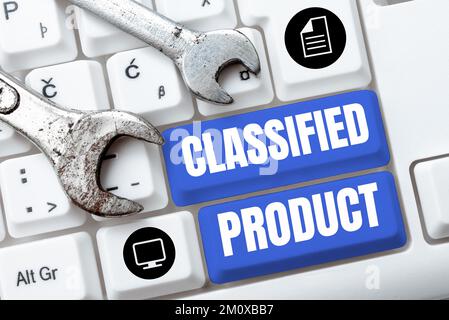 Ispirazione che mostra il segno prodotto classificato. Internet Concept Sensitive Data Top Secret divulgazione non autorizzata Foto Stock