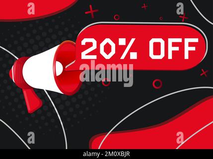 20% di sconto. Megaphone a mano con bolla vocale Illustrazione Vettoriale