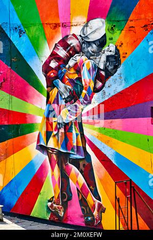 New York. Manhattan. Stati Uniti. Fascia alta. Bacio. Murale. Eduardo Kobra Foto Stock