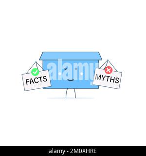 Scatola dei personaggi di cartoon felice con testo su tablet, fatti e miti Illustrazione Vettoriale