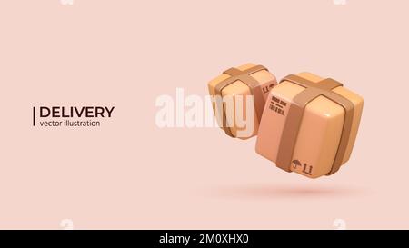 3D concetto di consegna vettoriale. 3D progettazione realistica di consegne rapide, rapide e urgenti in colori trendy. Illustrazione vettoriale in stile cartoon minimal. Illustrazione Vettoriale