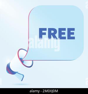 Testo libero con illustrazione vettoriale megafone realistica in 3D. Modello banner per annunciare le novità sui webinar nei social media, nei corsi di formazione e nel marketing Illustrazione Vettoriale
