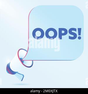 Ops testo con 3D realistic megaphone vettore illustrazione. Modello banner per annunciare le novità sui webinar nei social media, nei corsi di formazione e nel marketing Illustrazione Vettoriale