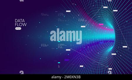 Tunnel del flusso di big data ad alta velocità, elaborazione delle informazioni tramite Database Funnel, analisi e statistiche innovative dei dati codificati, BL strutturale cyberspazio Illustrazione Vettoriale