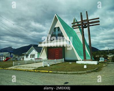 chiesa di Puerto Williams, Navarino Island, Tierra del Fuego, Antartico, Cile, Sud America, penisola antartica Foto Stock