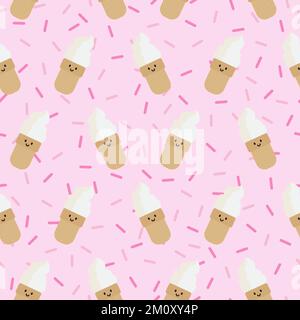 Gelato coni rosa vettore senza cuciture motivo Illustrazione Vettoriale