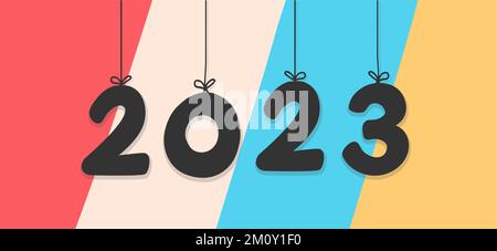 Felice anno nuovo 2023. Visualizzazione di numeri colorati. Illustrazione Vettoriale