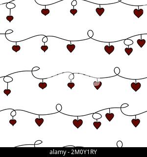 Cuori rossi sul motivo senza giunture vettoriale a stringa arricciata Illustrazione Vettoriale