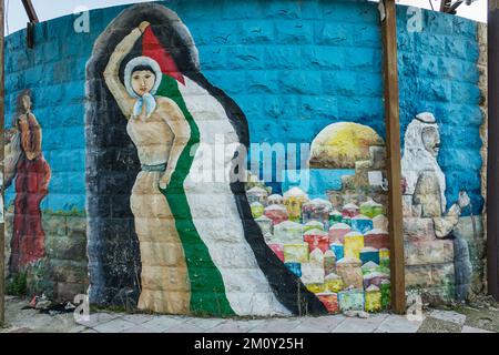 Murale in una strada a Nablus, Cisgiordania, Palestina. Foto Stock