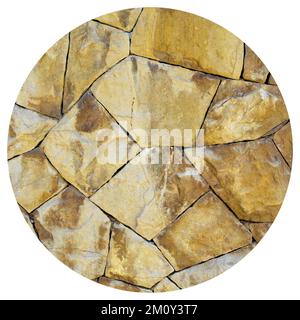 Robusto muro in pietra con taglio giallo e beige, ideale per sfondi, senza cuciture allineate Foto Stock