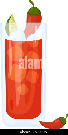 Cocktail messicano Vampiro. Bevanda alcolica con tequila, cubetti di ghiaccio, pezzi di lime e peperoncino. Cocktail di Halloween latino-americano. Vettore illustrati Illustrazione Vettoriale