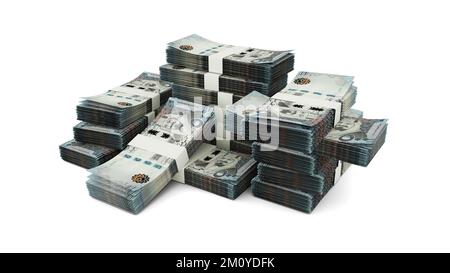 Pila di banconote saudite riyal. Rendering 3D di fasci di banconote Foto Stock