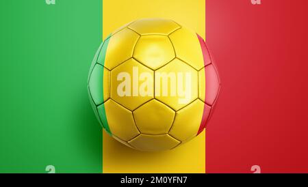Calcio palla Mali bandiera su uno sfondo bandiera Mali. Illustrazione 3D Foto Stock