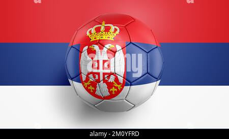 Calcio palla Serbia bandiera su uno sfondo bandiera Serbia. Illustrazione 3D Foto Stock