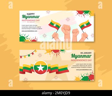 Myanmar Independence Day Banner Flat Cartoon modelli disegnati a mano Illustrazione Illustrazione Vettoriale
