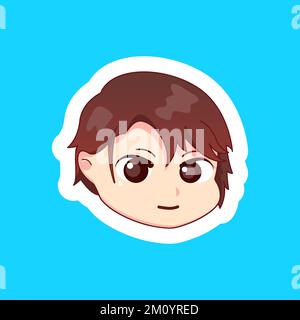 Carino illustrazione chibi anime cartone animato ragazzo felice sorriso faccia web adesivo icona mascotte logo twitch emote Illustrazione Vettoriale