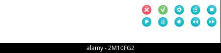 Set di pulsanti e barra di avanzamento, pulsanti di forme diverse per giochi e app. Illustrazione Vettoriale