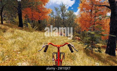 Red bike nell'ambiente digitale sul rendering 3D per lo sviluppo sostenibile Foto Stock