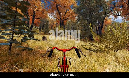 Red bike nell'ambiente digitale sul rendering 3D per lo sviluppo sostenibile Foto Stock