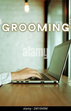 Didascalia di testo che presenta Grooming. Business vetrina igiene e migliorare l'aspetto degli animali domestici Foto Stock