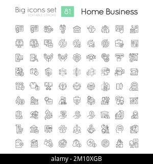 Home business lineare grandi icone set Illustrazione Vettoriale