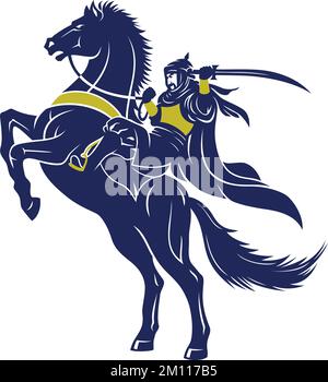 Cavaliere arabo con spada Scimitar su Cavallo da allevamento Illustrazione Vettoriale