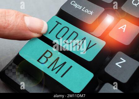 Scrittura a mano BMI. Metodo del concetto del Internet di stima dei livelli grassi corporei basato sul peso e sull'altezza Foto Stock