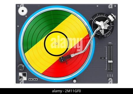 Fonografo giradischi con bandiera congolese, 3D rendering isolato su sfondo bianco Foto Stock