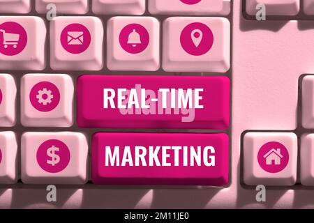 Didascalia concettuale Real Time Marketing. Parola per la creazione di una strategia incentrata sulle tendenze attuali rilevanti Foto Stock