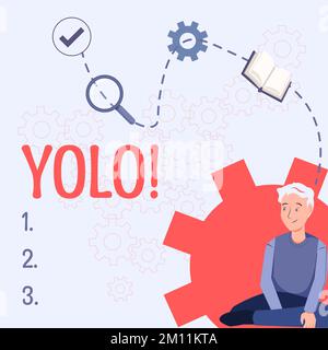 Didascalia di testo che presenta Yolo. Parola per stand per voi solo vivere una volta fase popolare tra studenti e ragazzi Foto Stock