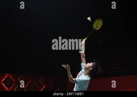 Bangkok, Thailandia. 09th Dec, 2022. Kodai Naraoka del Giappone visto in azione durante il Badminton Menís doppietta nella HSBC BWF World Tour Finals 2022 allo stadio Nimibutr. Kodai Naraoka ha vinto Lu Guang Zu 2-0 (21-19, 21-15). (Foto di Peerapon Boonyakiat/SOPA Images/Sipa USA) Credit: Sipa USA/Alamy Live News Foto Stock