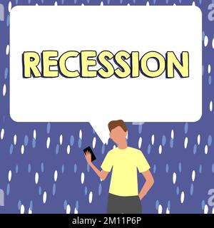 Didascalia di testo che presenta la recessione. Concetto di Internet il processo di progressiva diminuzione in crescita, periodo di riduzione Foto Stock