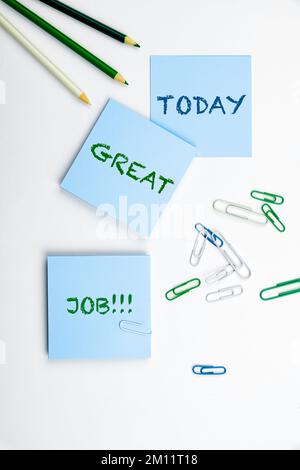 Testo che mostra ispirazione Grande lavoro. Parola per usato lodare qualcuno per qualcosa che hanno fatto molto bene Foto Stock