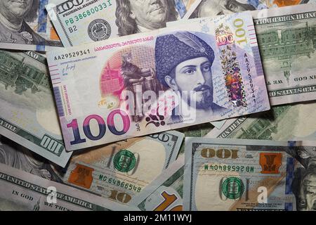 Dollari e lari. Operazioni di scambio, concetto. Cambio valuta in Georgia. Foto Stock