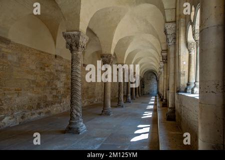 Collegiata di San Pietro e Paolo, ala nord del chiostro rivolta ad est. L'ala nord è una vista speciale in Germania con le sue colonne ornate e i suoi capitelli. Foto Stock