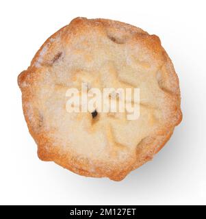 Tradizionale torta di mince natalizia britannica isolata sulla vista dall'alto bianca. Foto Stock