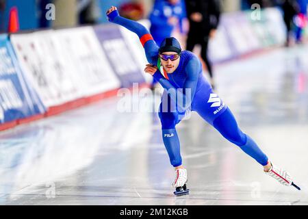 CALGARY, CANADA - 9 DICEMBRE: Francesco Betti d'Italia gareggia sul gruppo B maschile 1500m durante la ISU Speed Skating World Cup 3 il 9 dicembre 2022 a Calgary, Canada (Foto di Andre Weening/Orange Pictures) Credit: Orange Pics BV/Alamy Live News Foto Stock