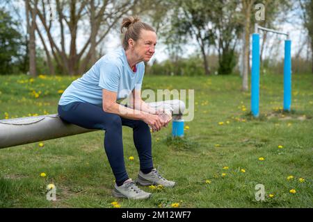 Senior, sport, esercizio all'aperto, pausa Foto Stock