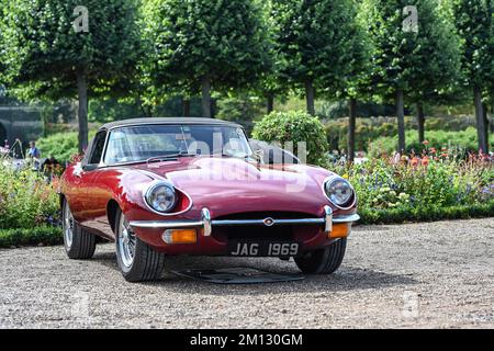 Bad König, Hesse, Germania, Jaguar e-Type, serie S2 - 4,2, costruito 1969, cilindrata 4235 cc, 269 cv, al festival delle auto classiche. Foto Stock
